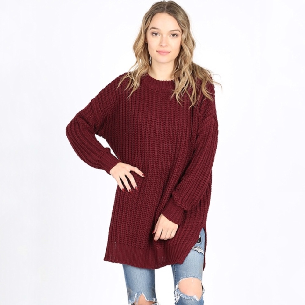 Burgundy Heavy Knit Sweater - Picture 1 of 6